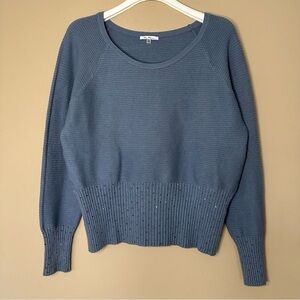 Vila Milano Women XL Wool Blend Sweater Blue Beaded Sparkle Soft Ribbed Texture